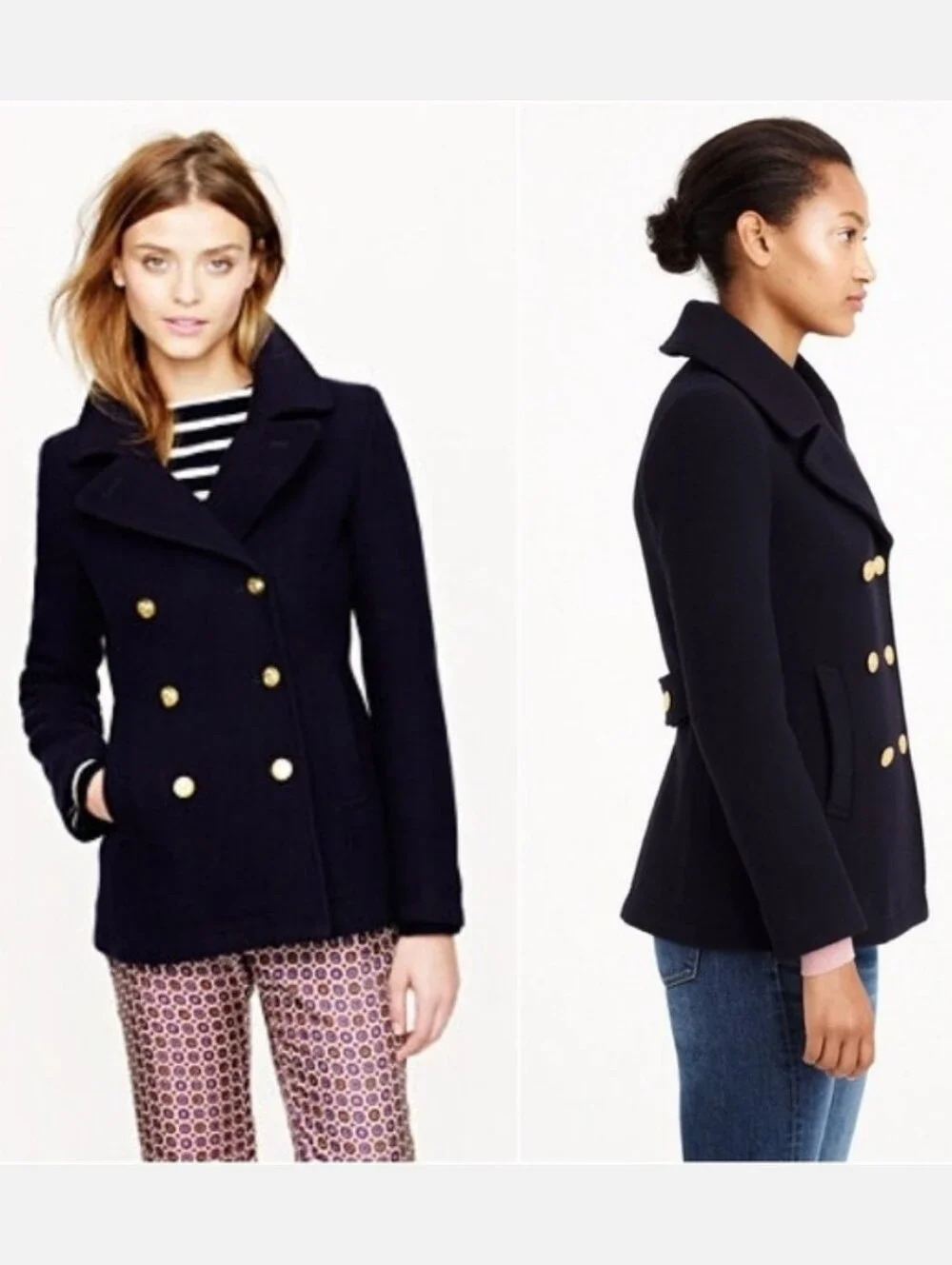 Retro vintage preppy Y2K classic J.Crew Stadium-cloth majesty peacoat navy Blue - Picture 2 of 6